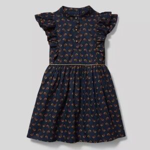 Janie and Jack Girls Paisley Navy Blue Dress with Ruffle Short Sleeves Size 5